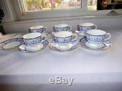 25 pc WEDGWOOD GRECIAN BLUE CHINA TEA SET TEAPOT CREAMER SUGAR FOOTED C/S PLATES