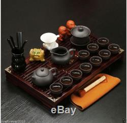 26pcs yixing zisha tea set in chinese solid wood tea table pot of tea cup teapet