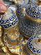 28 Pc Turkish Arabic Glass Tea Cup Saucer Teapot Evil Eye Decorated Crystal Set