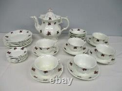 32 Pcs Antique Chelsea Grape Luster Ironstone Teapot Dessert Set For 6