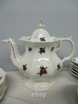 32 Pcs Antique Chelsea Grape Luster Ironstone Teapot Dessert Set For 6