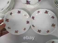 32 Pcs Antique Chelsea Grape Luster Ironstone Teapot Dessert Set For 6