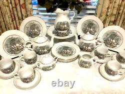33pc Vintage Currier Ives Avon Award Tea Party Set Cake Plates Cups Tea Pot More