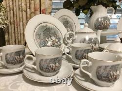 33pc Vintage Currier Ives Avon Award Tea Party Set Cake Plates Cups Tea Pot More