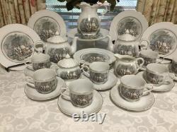 33pc Vintage Currier Ives Avon Award Tea Party Set Cake Plates Cups Tea Pot More