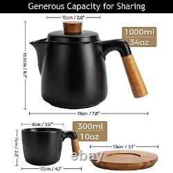 - 34 Oz Ceramic Tea Pot Set with Infuser and Cups/Tea Strainer, 4 Ceramic Tea