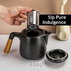 - 34 Oz Ceramic Tea Pot Set with Infuser and Cups/Tea Strainer, 4 Ceramic Tea