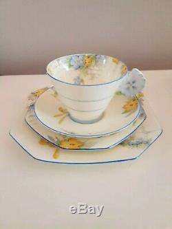 35 Piece Paragon Jasmine Bone China Double Flower Handles Blue Yellow Set TeaPot