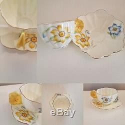 35 Piece Paragon Jasmine Bone China Double Flower Handles Blue Yellow Set TeaPot