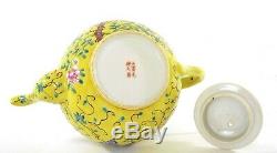 3 Pc Chinese Famille Rose Jaune Porcelain DAYAZHAI Style Tea Teapot Set Mk