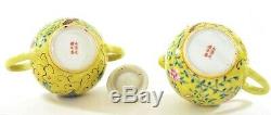 3 Pc Chinese Famille Rose Jaune Porcelain DAYAZHAI Style Tea Teapot Set Mk
