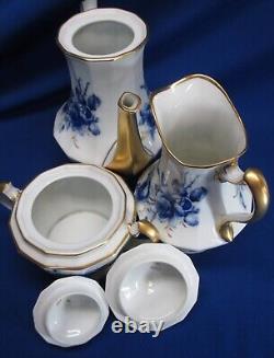 3 Pc Schlaggenwald Czechslovakia Coffe / Teapot Cobalt Blue & Gold