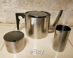 3 Pc Set Arne Jacobsen Cylinda Line Stelton Coffee TeaPot Sugar Dish MCM Metal