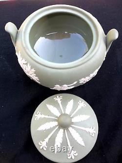 3 Pc Wedgwood Jasperware Sage Green Tea Pot Creamer & Sugar Bowl England