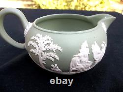 3 Pc Wedgwood Jasperware Sage Green Tea Pot Creamer & Sugar Bowl England