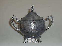 3 Piece Antique Silverplate Oneida USA Tea Set Tea Pot Creamer Sugar (4D)