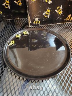 3 piece bumble bee sugar & tea tea pot, two tea cups and saucers, tw
