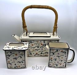 3pc Dorothy Hafner Tiffany & Co 1981 Confetti Teapot, Sugar, Creamer Hand Signed