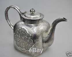 433 Grs ANTIQUE CHINESE CHINA EXPORT SOLID SILVER TEA SET POT BOWL CREAMER 1880