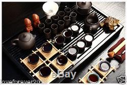 47pcs/lot kung fu complete tea set solid wood tea tray horse pattern tea pot cup