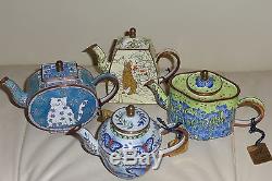 4 C. Maddicott Miniature Enamel Hand Painted Limited Edition Teapots