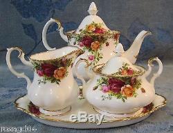 4 Pc Royal Albert Old Country Rose Large Tea Pot Sugar Bowl Creamer Tray England