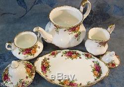4 Pc Royal Albert Old Country Rose Large Tea Pot Sugar Bowl Creamer Tray England
