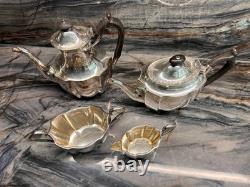 4 pc Antique Martin Hall & Co silver plated Embossed Coffee And Tea Pot set