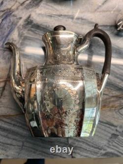 4 pc Antique Martin Hall & Co silver plated Embossed Coffee And Tea Pot set