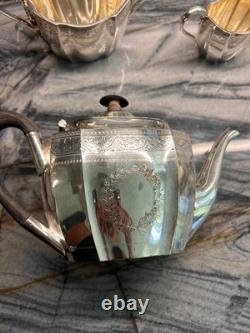 4 pc Antique Martin Hall & Co silver plated Embossed Coffee And Tea Pot set