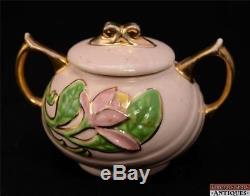 4pc Set 1950s Hull New Magnolia Tea Pot & Sugar Bowl withLid Pink Art Pottery