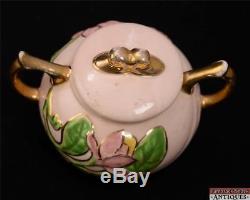 4pc Set 1950s Hull New Magnolia Tea Pot & Sugar Bowl withLid Pink Art Pottery