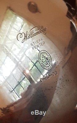 4pc Stieff WILLIAMSBURG Colonial Pewter Tea Set Tray Coffee Pot Sugar & Creamer