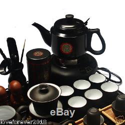 51pcs yingxing zisha tea set solid wood tea tray electrical kettle 220V tea pot