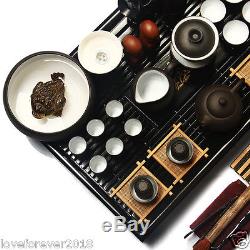 51pcs yingxing zisha tea set solid wood tea tray electrical kettle 220V tea pot