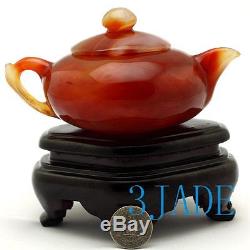 5 3/4 Hand Carved Red Agate / Carnelian Teapot / Tea Pot Carving