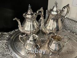 (5) Baroque by Wallace Silverplate Coffee Tea Set Pot Tray 281 282 283 284 294