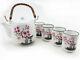 5 Pc Japanese Ceramic Tetsubin Teapot & 4 Teacups Infuser Rattan Handle Tea Set