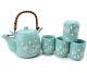 5 Pc Japanese Ceramic Tetsubin Teapot & 4 Teacups Infuser Rattan Handle Tea Set