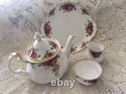5 Pc Royal Albert Old Country Roses Tea Set-TeapotCreamer & Sugar Bowl-Platter