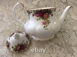 5 Pc Royal Albert Old Country Roses Tea Set-TeapotCreamer & Sugar Bowl-Platter