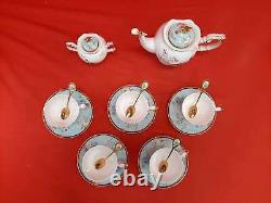 5 Piece Bone China Tea Set Teapot Sugar Bowl Cups Saucers Stirring Spoons 0076
