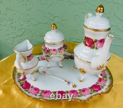 5 Piece Cabbage Rose Tea Set Teapot Creamer Sugar Spoon Platter Excellent China
