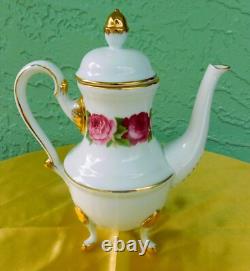 5 Piece Cabbage Rose Tea Set Teapot Creamer Sugar Spoon Platter Excellent China