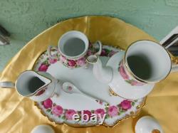 5 Piece Cabbage Rose Tea Set Teapot Creamer Sugar Spoon Platter Excellent China