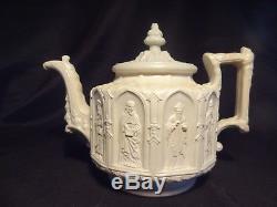 5 pc Antique English Gothic StonewareTea Set Teapot Sugar Creamer Charles Meigh