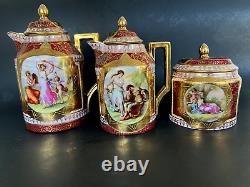 5 pc Antique ROYAL VIENNA Hand Paint Figural Scene Tea Teapot Creamer Sugar Bowl