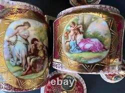 5 pc Antique ROYAL VIENNA Hand Paint Figural Scene Tea Teapot Creamer Sugar Bowl