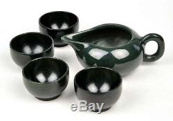 5pcs Natural Nephrite jade Tea Set Fair Mug Carved Cups