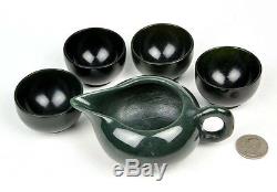 5pcs Natural Nephrite jade Tea Set Fair Mug Carved Cups